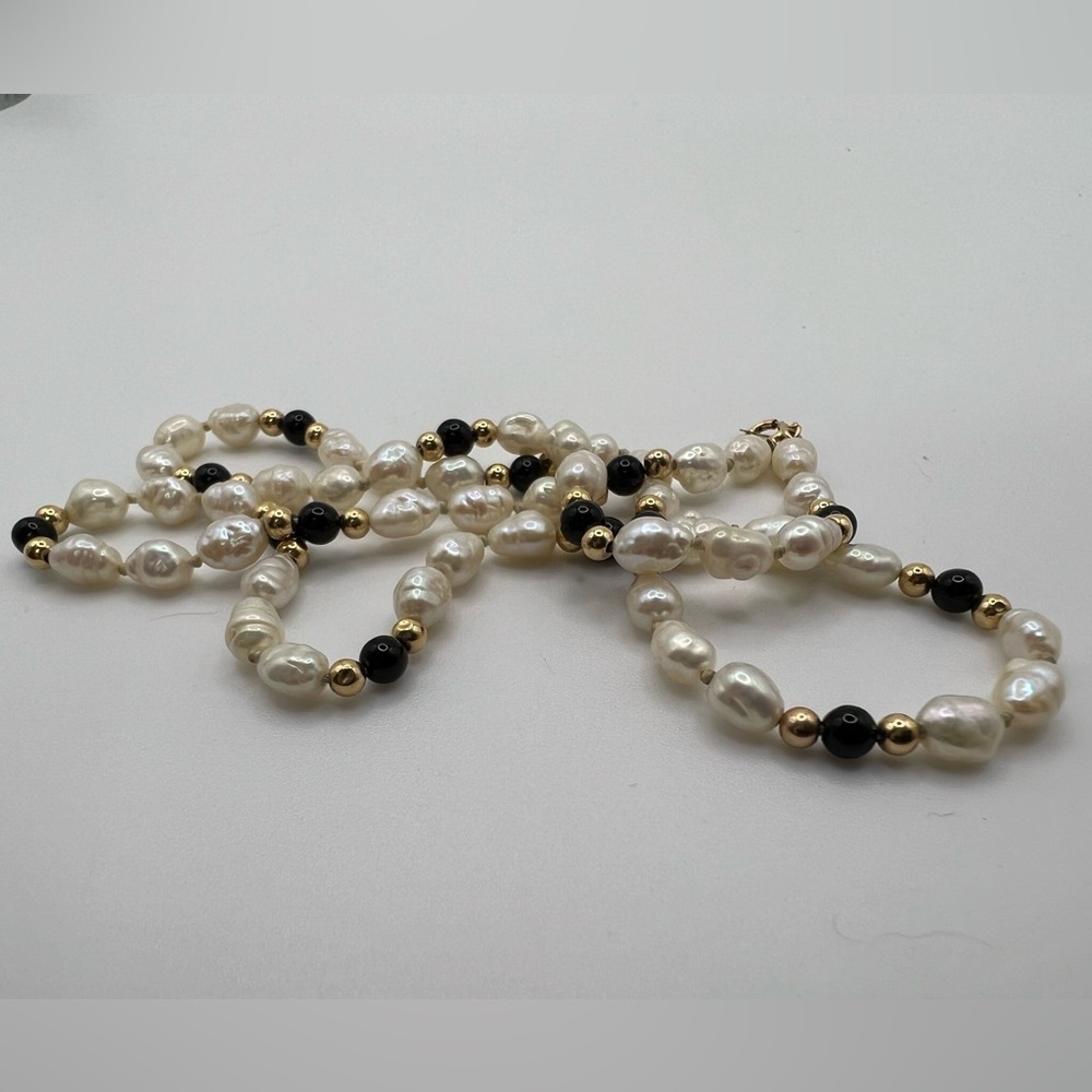 Vintage 14k plum gold pearl and onyx necklace Imperial Pearl Syndicate 1941 - Picture 7 of 11
